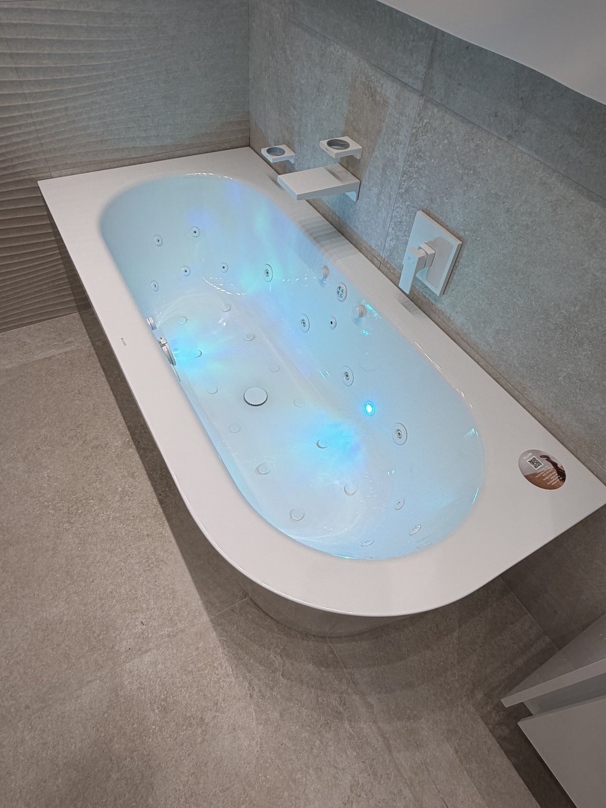 A whirlpool bath with LED lighting, plumbed and sealed ready to enjoy.